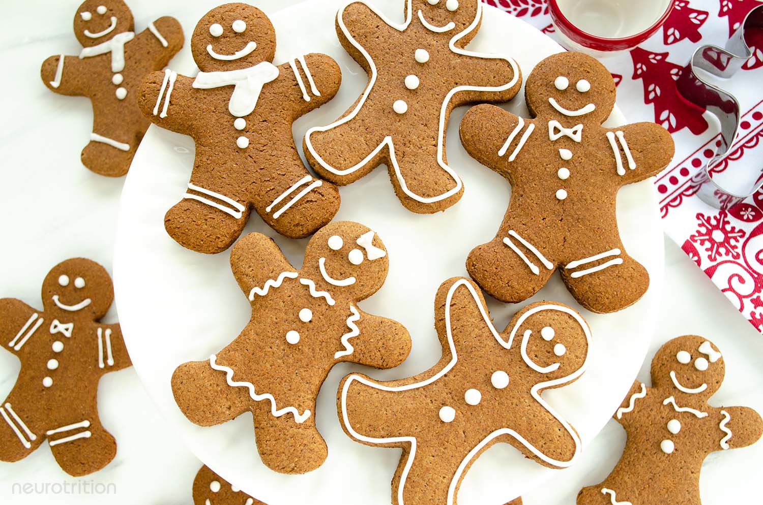 Gingerbread People Cookie Gingerbread people-shaped cookies, with white icing decorations.