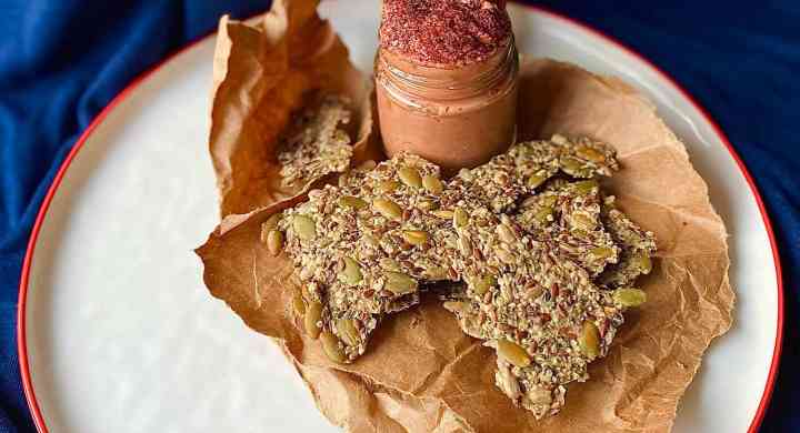 Red Beet Hummus and Hemp Seed Crackers